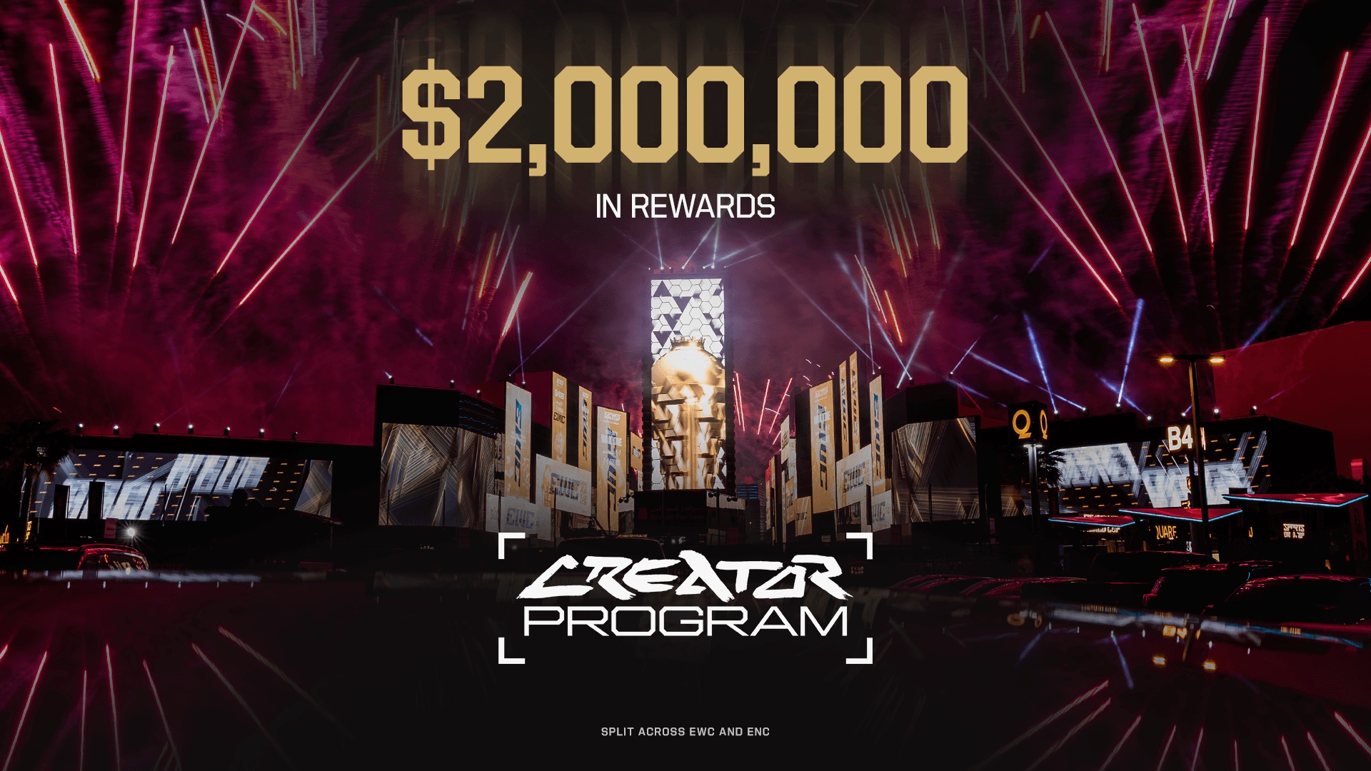 Official Creator Program key art: $2,000,000 in rewards over the EWC venue