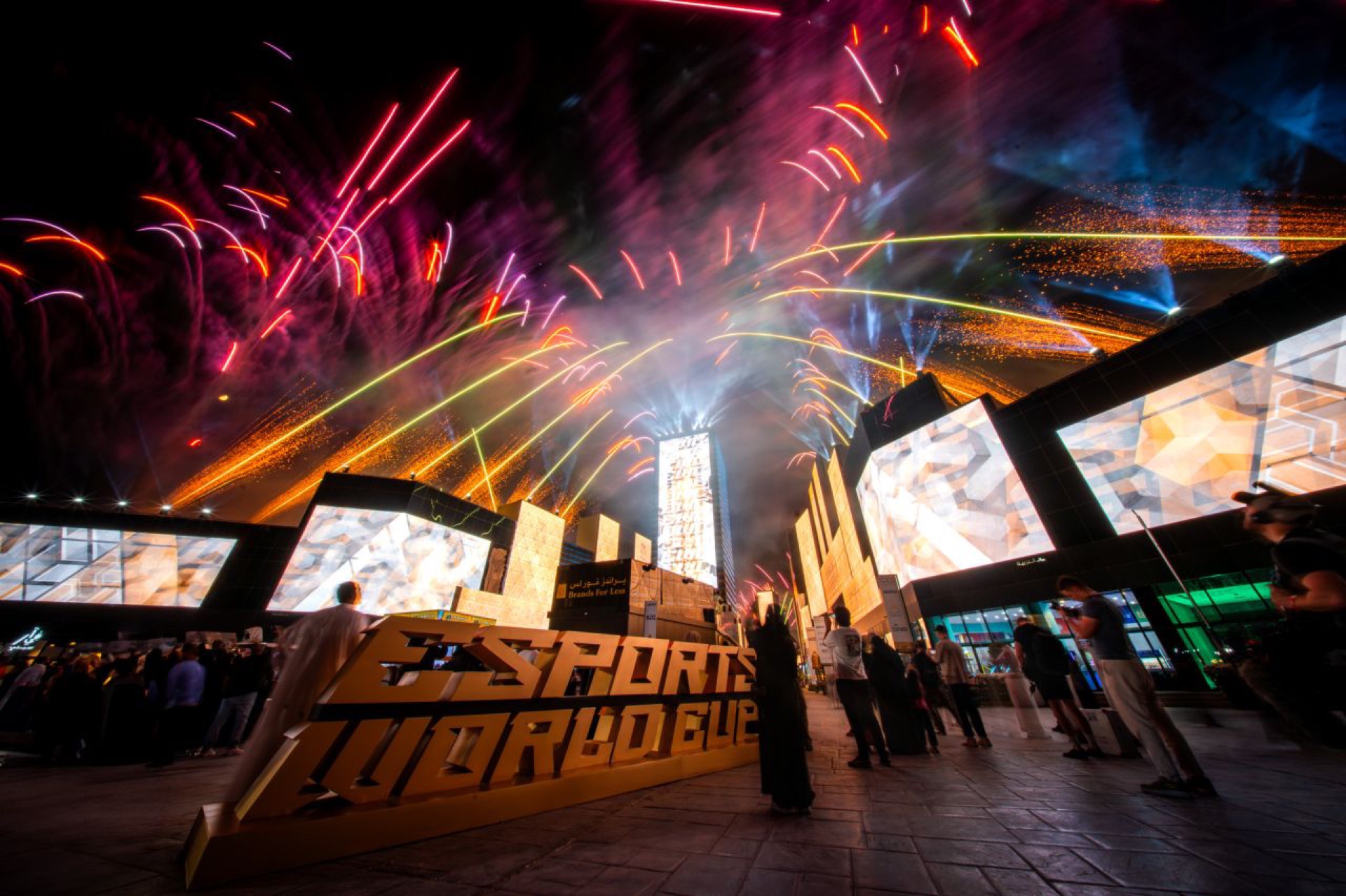 Official EWC photo of the Esports World Cup boulevard in Riyadh under fireworks