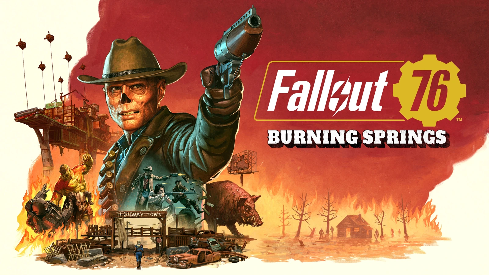 Fallout 76 Burning Springs key art featuring The Ghoul