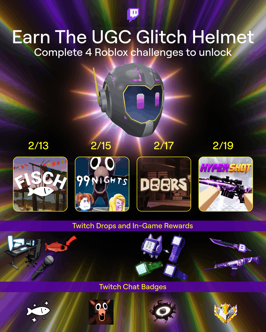 Roblox avatar wearing a Twitch Glitch helmet (official Twitch blog art)